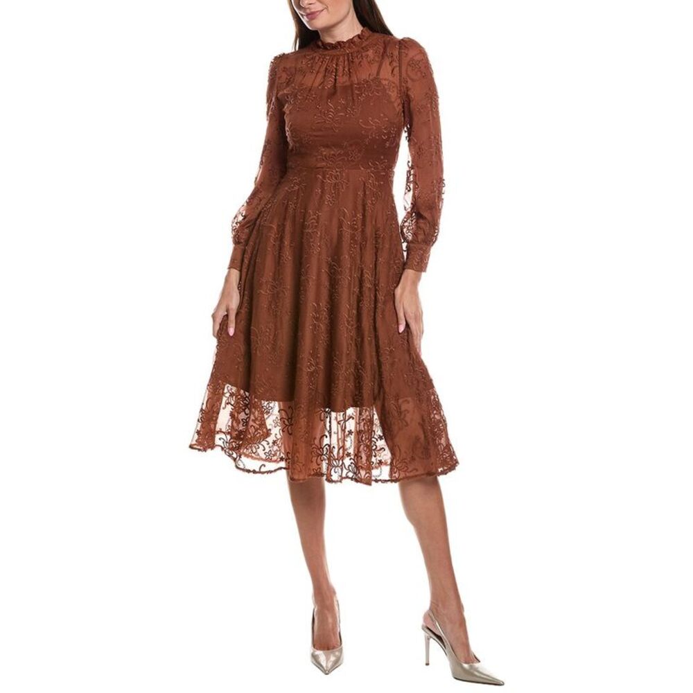 Burryco Womens Brown Solid Midi Dress, Brown